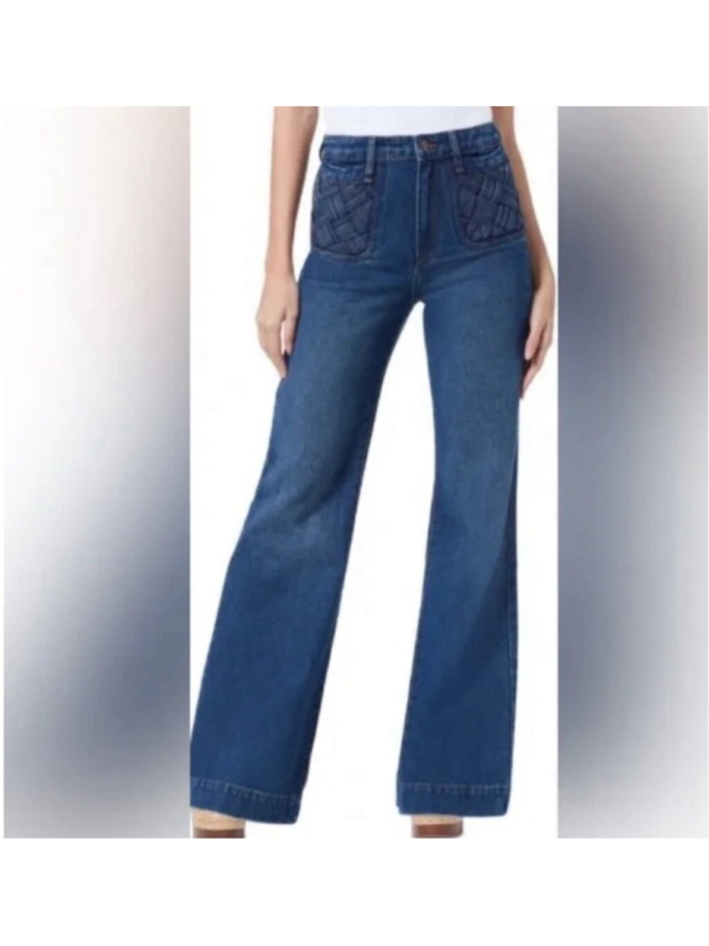 Braided Pocket Bay High Rise Flare Jeans In Marlow Women's Size 31 BNWT